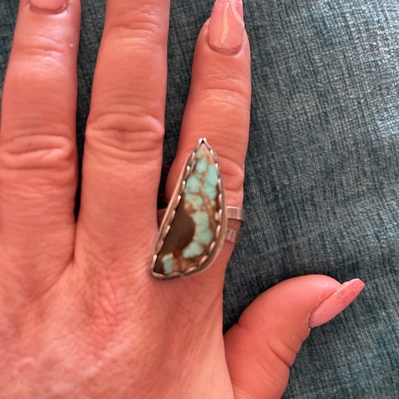 Sterling Silver and turquoise ring size 9 1/2- 9 3/4 item # 0007 - Picture 4 of 7